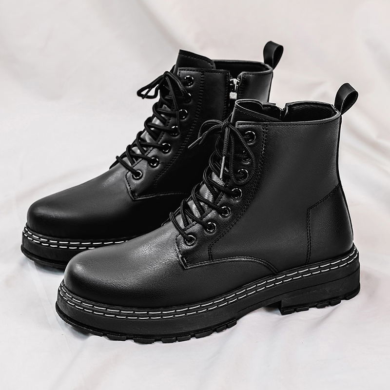 Men'S Shoes Hiking - รองเท้าบูทหนังแก้วสีดำสำหรับผู้ชาย 4 ฤดู - สไตล์อังกฤษคลาสสิกสำหรับขี่มอเตอร์ไซค์และเดินป่า