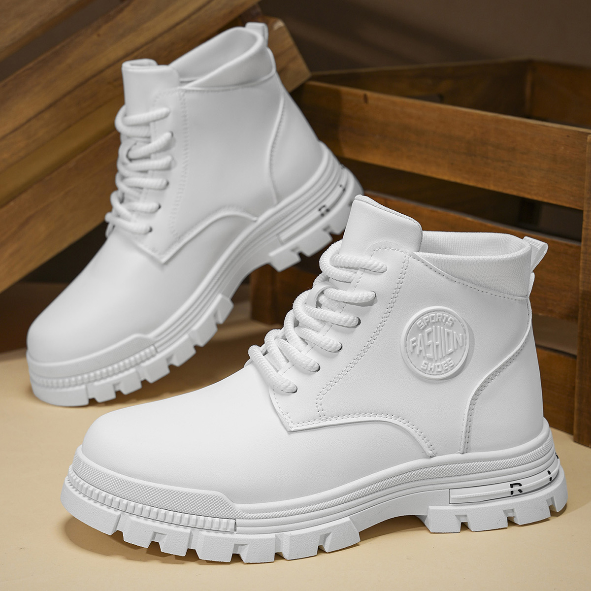 Men'S Shoes Hiking - รองเท้าบูทมอเตอร์ไซค์สีขาวสำหรับผู้ชาย แฟชั่นทุกฤดู เหมาะสำหรับฤดูใบไม้ร่วง ฤดูหนาว เดินป่า ปีนเขา