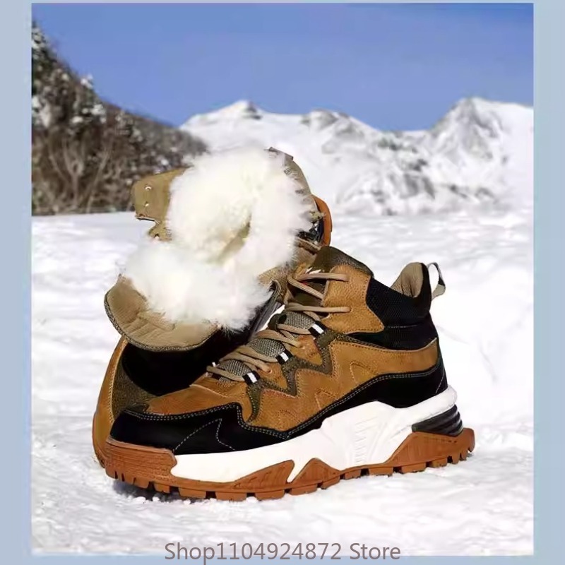 Men'S Shoes Comfortable Walking - รองเท้าบูทหิมะบุขนหนานุ่มสำหรับผู้ชาย รองเท้าผ้าใบกีฬาหุ้มข้อสูง พื้นหนา อุ่นสบายสำหรับฤดูหนาว เหมาะสำหรับกิจกรรมกลางแจ้ง