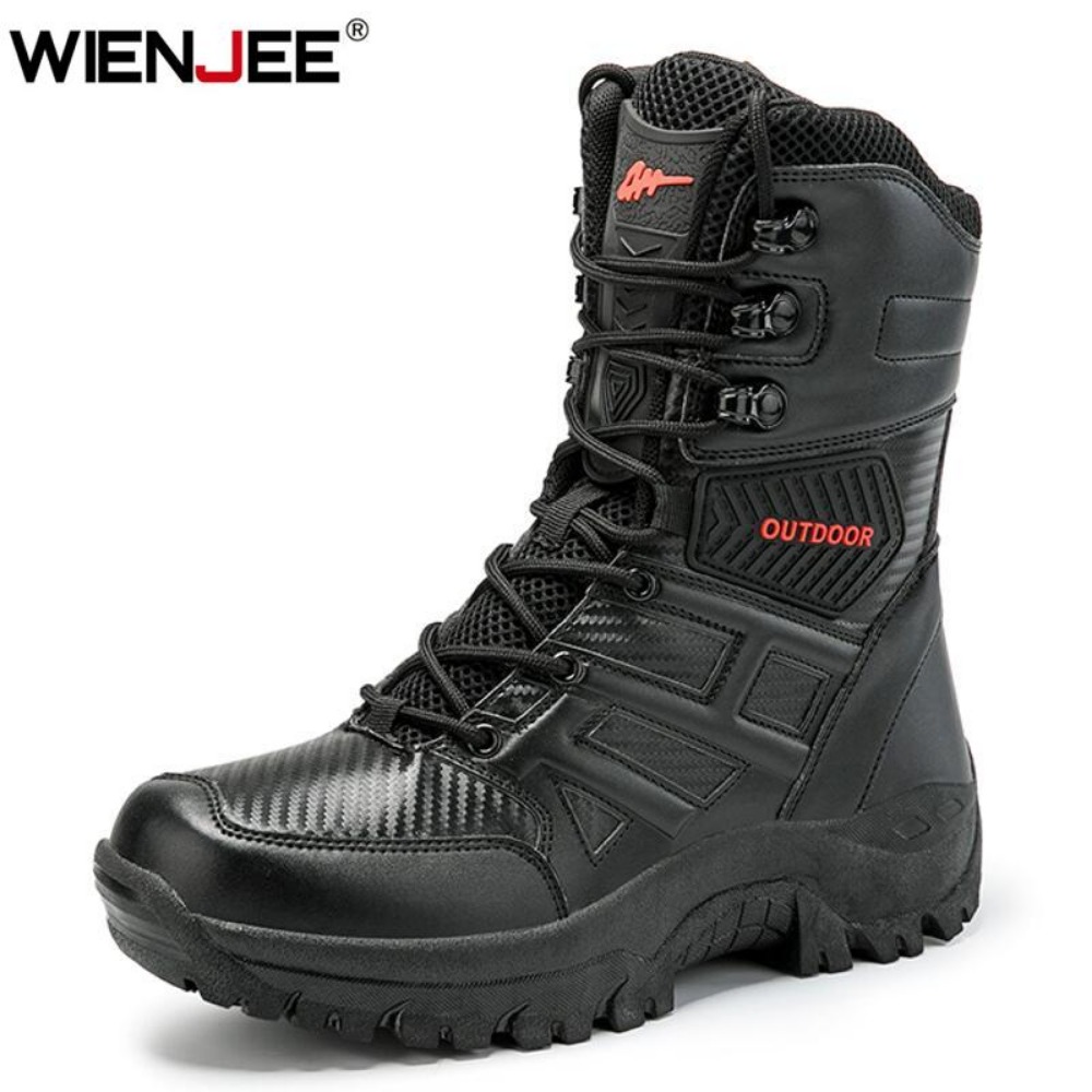 Men'S Shoes Hiking - รองเท้าบูทหนังหุ้มข้อสูงคุณภาพสูงสำหรับผู้ชาย ระบายอากาศได้ดี เหมาะสำหรับการเดินป่า รองเท้าบูทแบบทหาร รองเท้ากลางแจ้ง กันลื่น