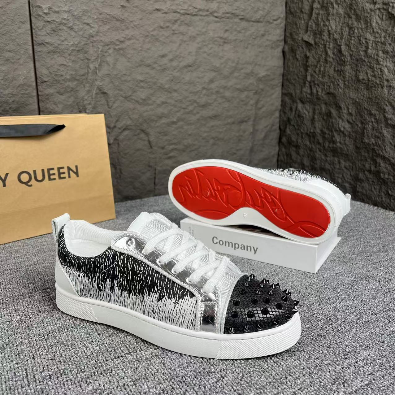Men Shoes Dior - รองเท้าผู้ชาย 2026 ฤดูใบไม้ผลิและฤดูใบไม้ร่วง ประดับหมุดและเลื่อม ตัดต่ำ พื้นรองเท้าสีแดง