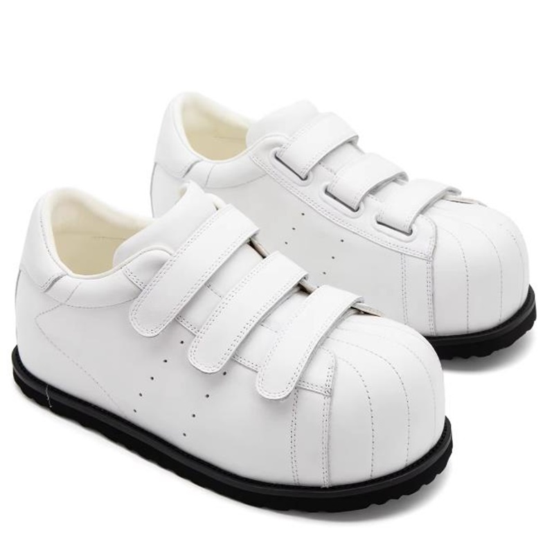 Men Shoes Velcro - รองเท้าสเก็ตบอร์ดหุ้มหนังเต็มรูปแบบสำหรับผู้ชาย ดีไซน์เสริมส้นภายในและพื้นรองเท้าแบบยกสูง รองเท้าหนังลำลองสำหรับผู้ชาย พร้อมสายรัดแบบเวลโคร