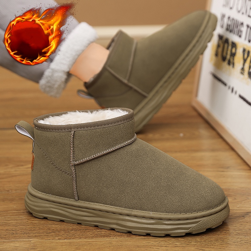 Men Shoes Online - รองเท้าบูทหุ้มข้อกันหนาวสำหรับคู่รัก ฤดูใบไม้ร่วงและฤดูหนาว สำหรับผู้ชายและผู้หญิง บุด้วยผ้าฟลีซให้ความอบอุ่น สวมใส่ง่าย เหมาะสำหรับการเดินทาง