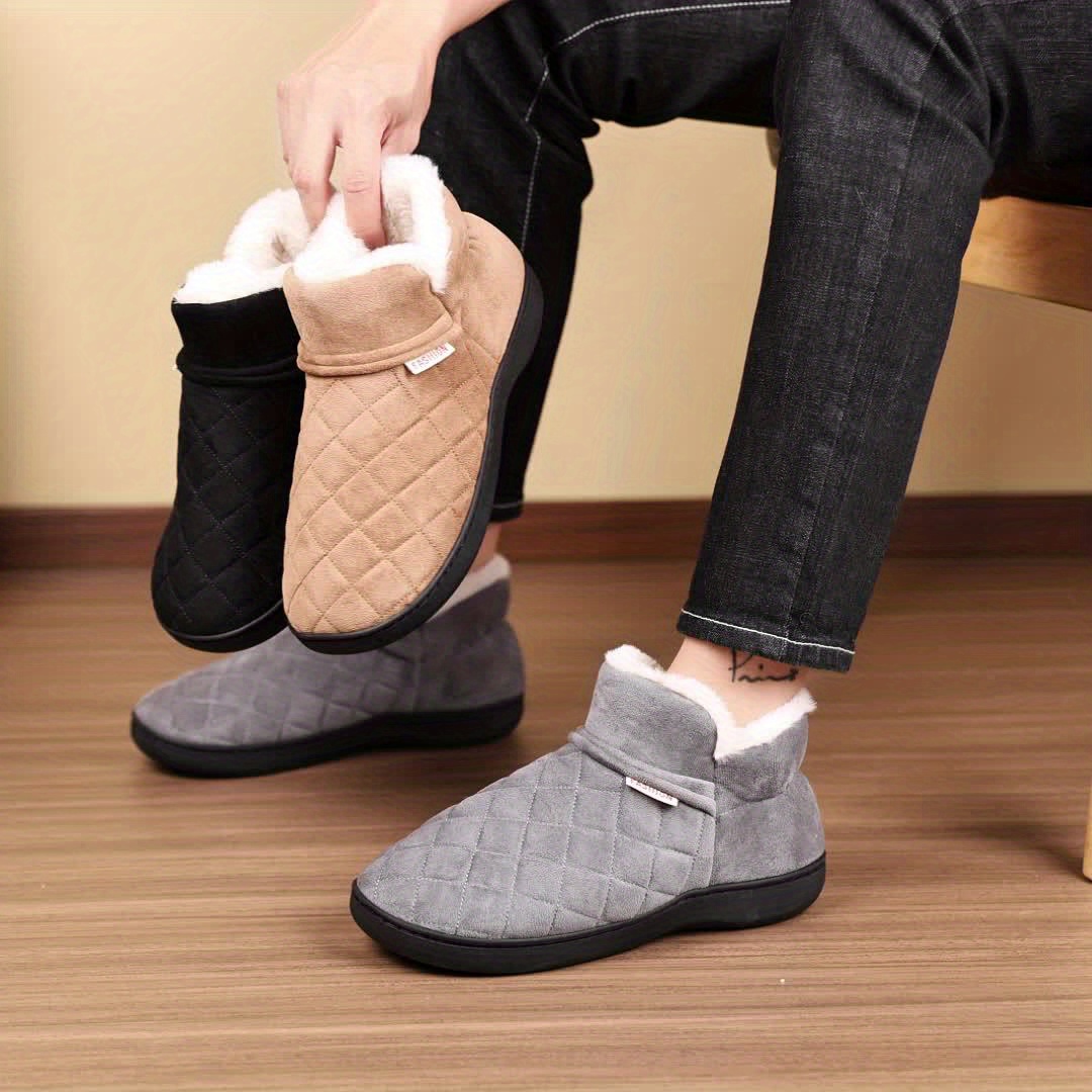 Men Shoes Online - รองเท้าแตะผ้าฝ้ายสำหรับฤดูหนาวแบบ unisex บุขนด้านใน สวมใส่สบาย ไม่ลื่น พื้นหนา