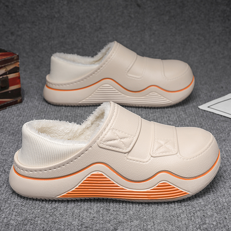 Men Shoes Online - รองเท้าแตะบุขนแกะกันหนาวสำหรับผู้ชายและผู้หญิง กันน้ำ สวมใส่ง่าย พื้นหนากันลื่น ใช้ได้ทั้งในบ้านและนอกบ้าน