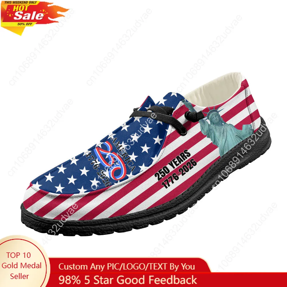 Men Shoes Loafers - อเมริกาครบรอบ 250 ปี 1776-2026 รองเท้าโลฟเฟอร์ผู้ชายผู้หญิงรองเท้าลำลองทนทานน้ำหนักเบารองเท้าแบนรองเท้ากลางแจ้งรองเท้าสั่งทำสีดำ