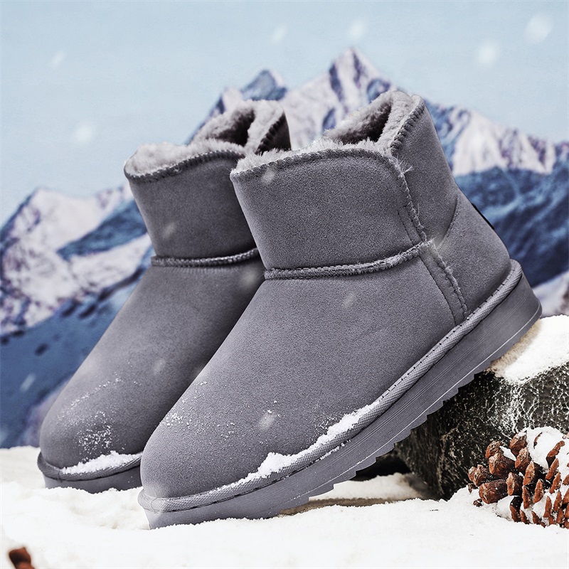 Men Shoes Online - รองเท้าบูทหิมะสำหรับคู่รักในฤดูหนาว บุด้วยผ้าฟลีซ รองเท้าผ้าฝ้ายอุ่นสบาย บุด้วยขนสัตว์ กันลื่น ทนทานต่อการสึกหรอ