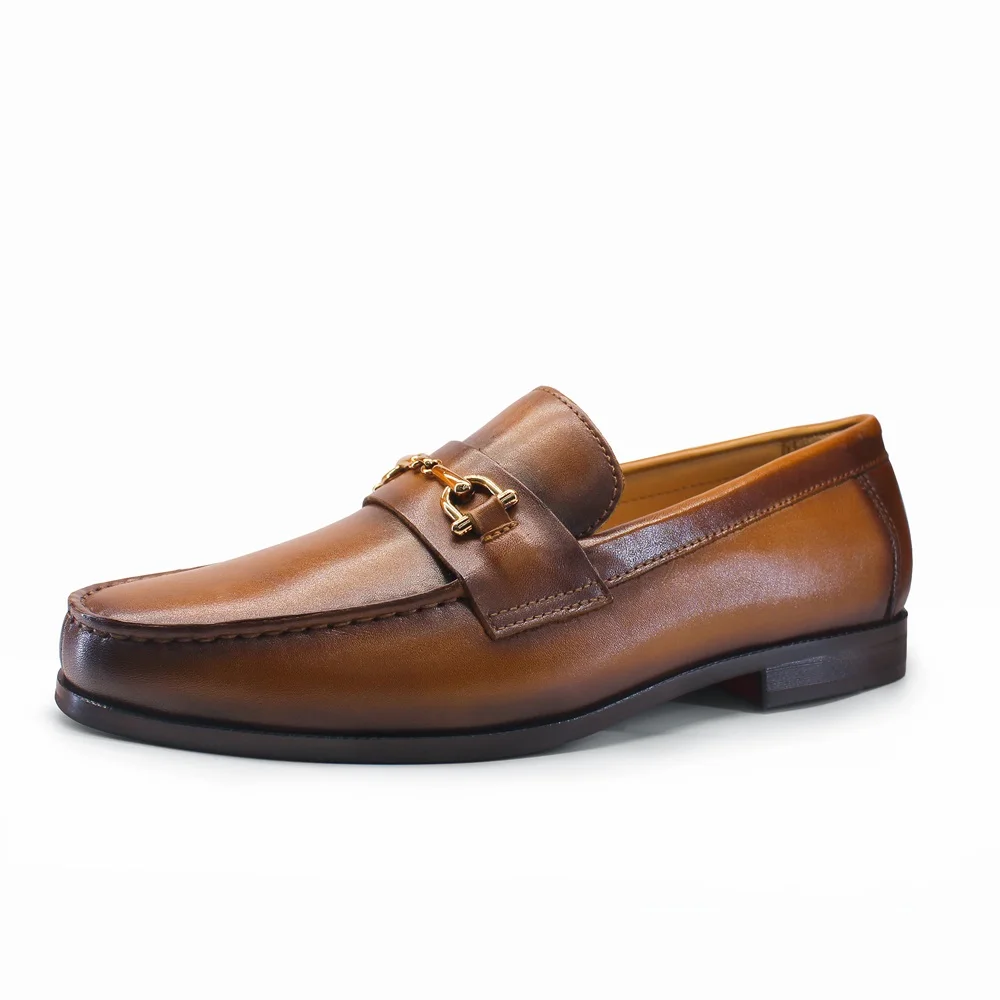 Men Shoes Loafers - ผู้ชายLoafersรองเท้ารอบToeธุรกิจอย่างเป็นทางการSlip-On Handmade Cowhideหนังด้านบนยางSoleรองเท้าสบาย