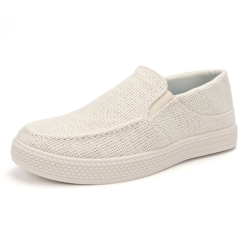 Men Shoes Loafers - รองเท้าโลฟเฟอร์ผ้าลินินสำหรับผู้ชาย ระบายอากาศได้ดี หน้าผ้าทอ ทนทานต่อการสึกหรอ พื้นรองเท้าทำจากยาง เหมาะสำหรับใส่เดินเล่นในชีวิตประจำวัน
