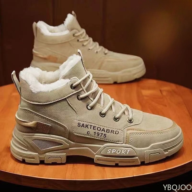 Men'S Shoes Dress Casual - รองเท้าบูททำงานผู้ชายแฟชั่นอเนกประสงค์ทรงสูง รุ่นใหม่สำหรับฤดูใบไม้ร่วงและฤดูหนาว รองเท้าผ้าฝ้ายบุผ้าอุ่นสบาย รองเท้ากันลื่นสำหรับหิมะ