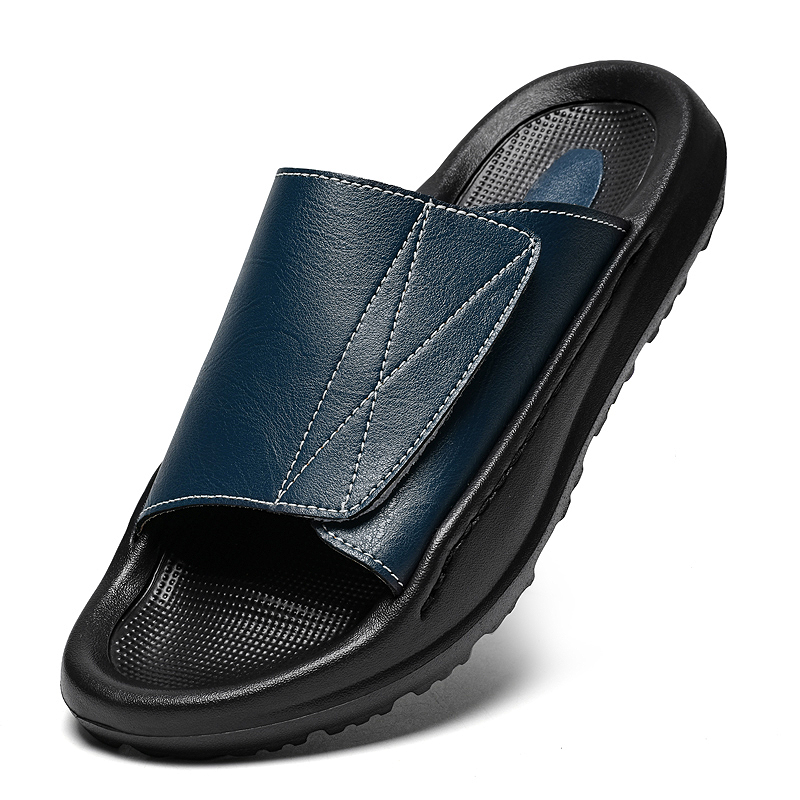รองเท้าแตะหนังแบบสวมสำหรับผู้ช - Men Shoes Velcro บทวิจารณ์และราคา
